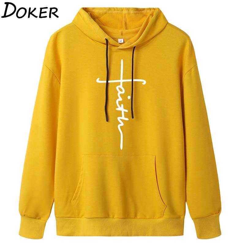 

Autumn Winter Women Hoodies Sweatshirts Faith Print Long Sleeve Fashion Oversized Pullovers Tops Famale Casual Loose Hoody 210604, Burgundy-12
