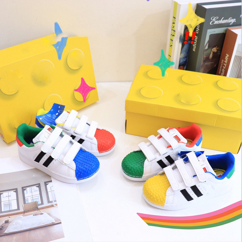 

Kids legoss x Superstar Skateboarding Shoes Red Blue Green Children Babys Girls Boys Cloud White Core Black shell-toe young creators Eqt Yellow Hook and Loop Straps