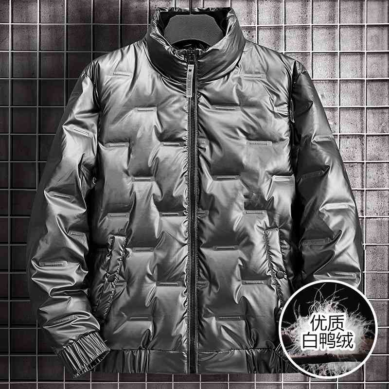 

Bright face stand collar down jacket channel style Plush thickening, Black