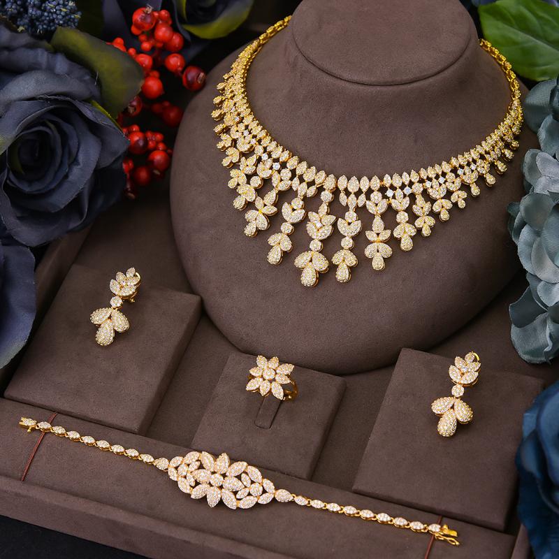 

Earrings & Necklace GODKI Luxury 4PCS Chokers Earring Sets Cubic Zirconia Jewelry For Women Wedding Bridal, As pic