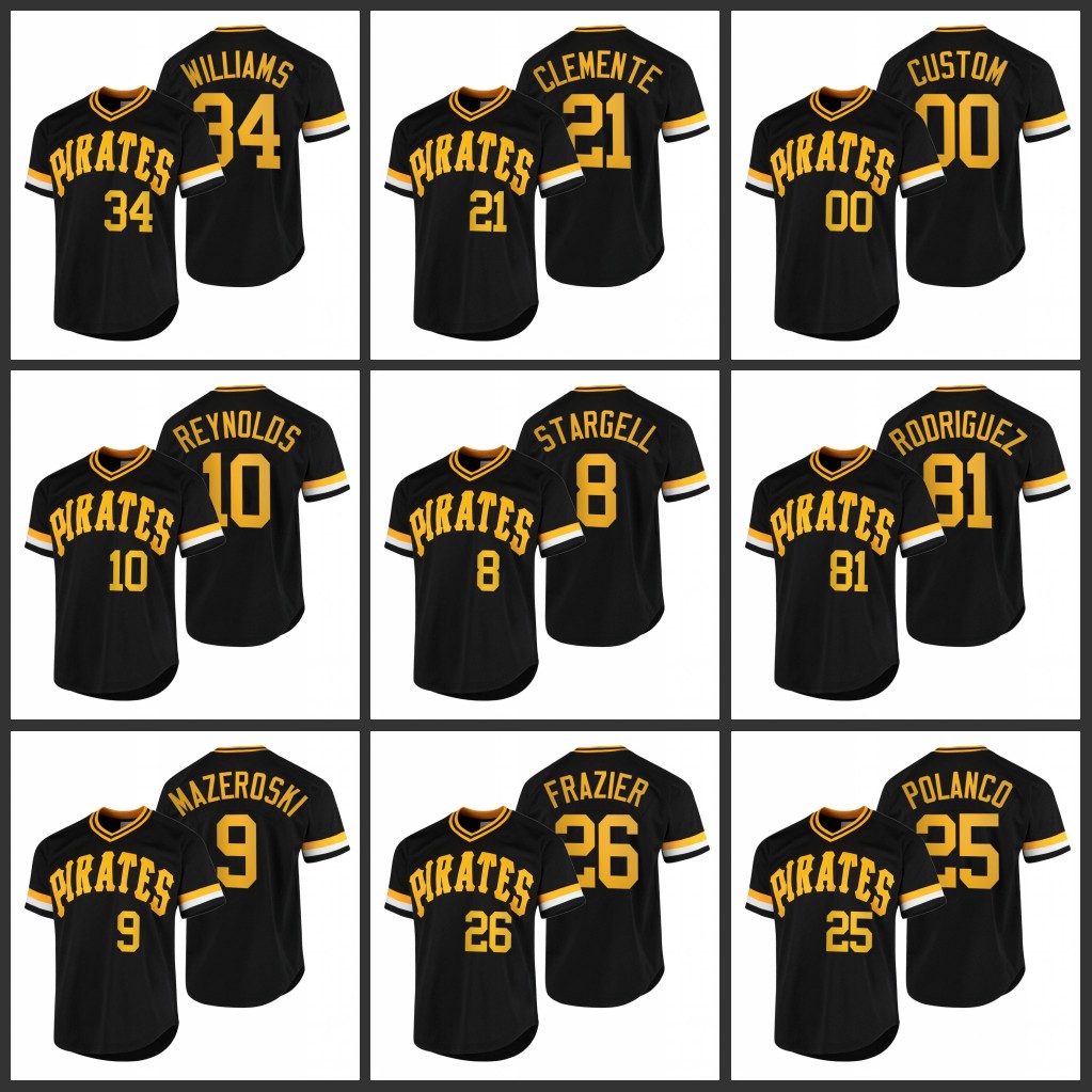 Pittsburgh's Pirates Men Women Youth #8 Willie Stargell 21 Roberto Clemente 10 Bryan Reynolds 26 Adam Frazier Custom Black Vintage BP Jersey