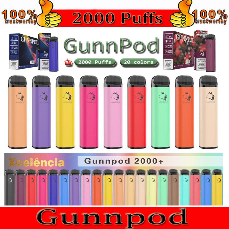 

GUNNPOD Disposable Vape 1250mAh Battery 2000 Puffs E Cigarette Deivce 18350 8ml Vaporizer Starter Kit VS Elf Bar 20 Flavs Pen Pod PUFF Gunpod