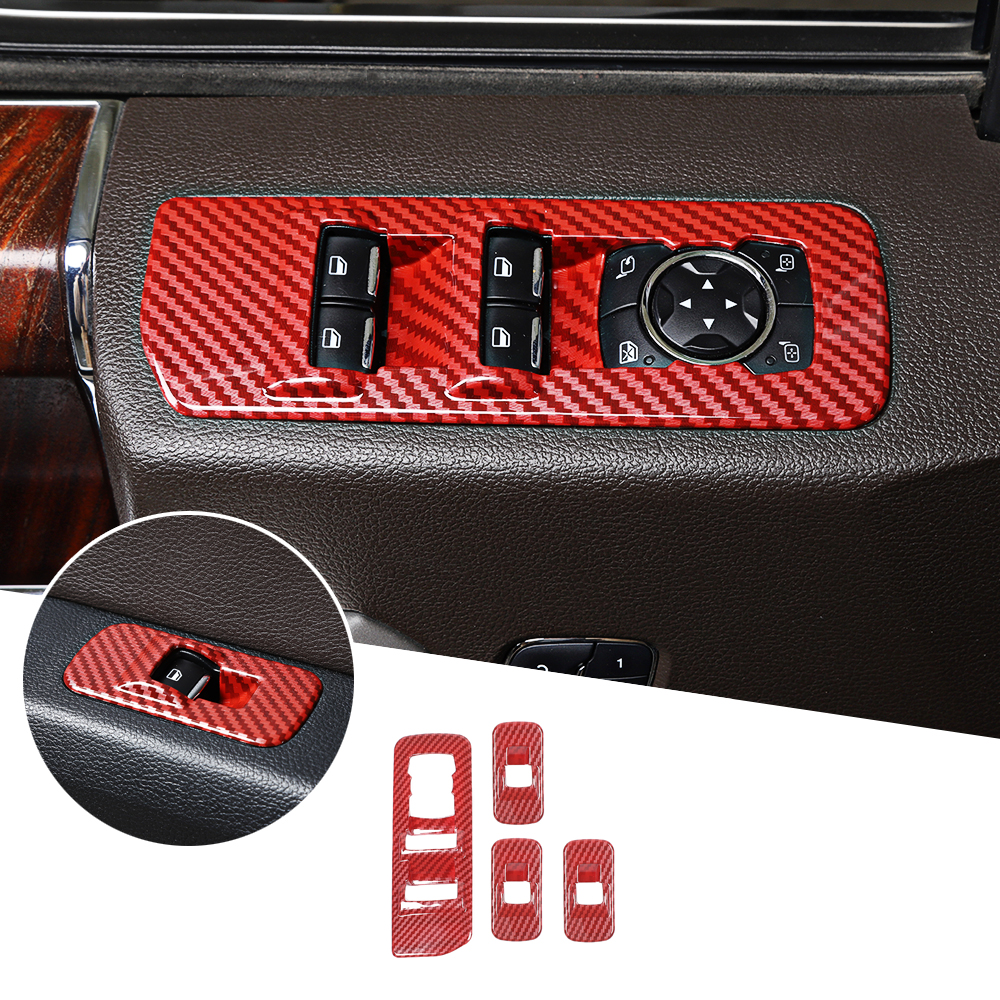 

ABS Car Windows Lift Switch Panel Decoration Frame Cover For Ford F150 15+ Red Carbon Fiber