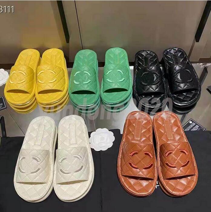 

Early spring slippers 2021 summer fashion casual yellow black white green flat-heeled platform sandals flip flops 35-40