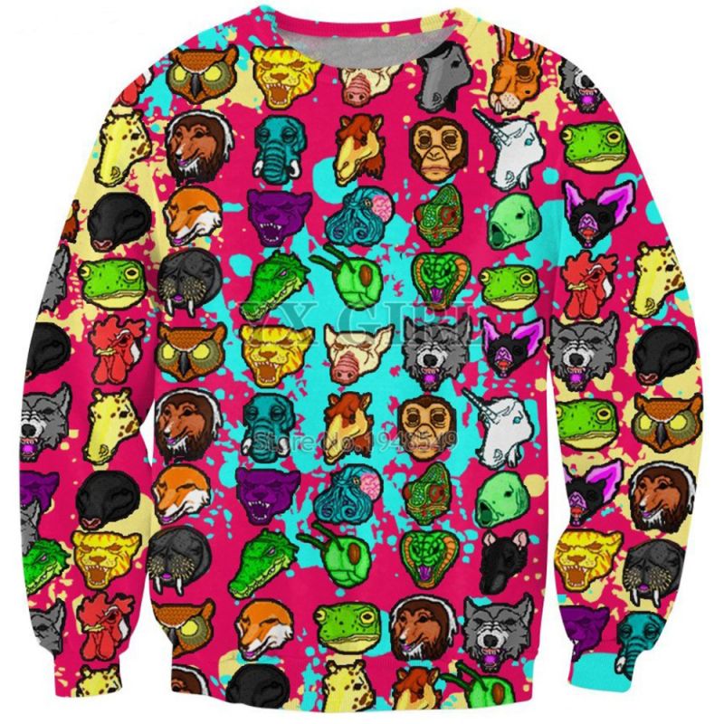 

Happy World 3D Printing Hoodie Visual Impact Party Top Punk Gothic Round Neck High Quality American Sweatshirt Hoodie, Black