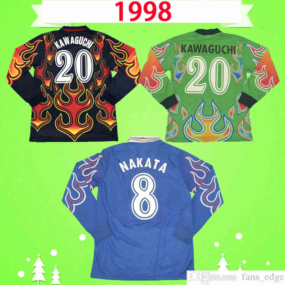 

Japan 1998 Retro Soccer Jerseys Long sleeve Nakata Nakayama Home blue away white football shirt top uniforms full sleeve Namami Yamaguchi 98, Black;yellow