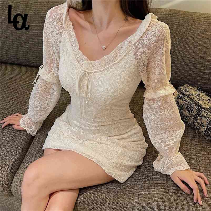 

Spring Floral Dress Women Elegant Sexy Print Party Mini Female Casual High Street French Korean 210519, Beige
