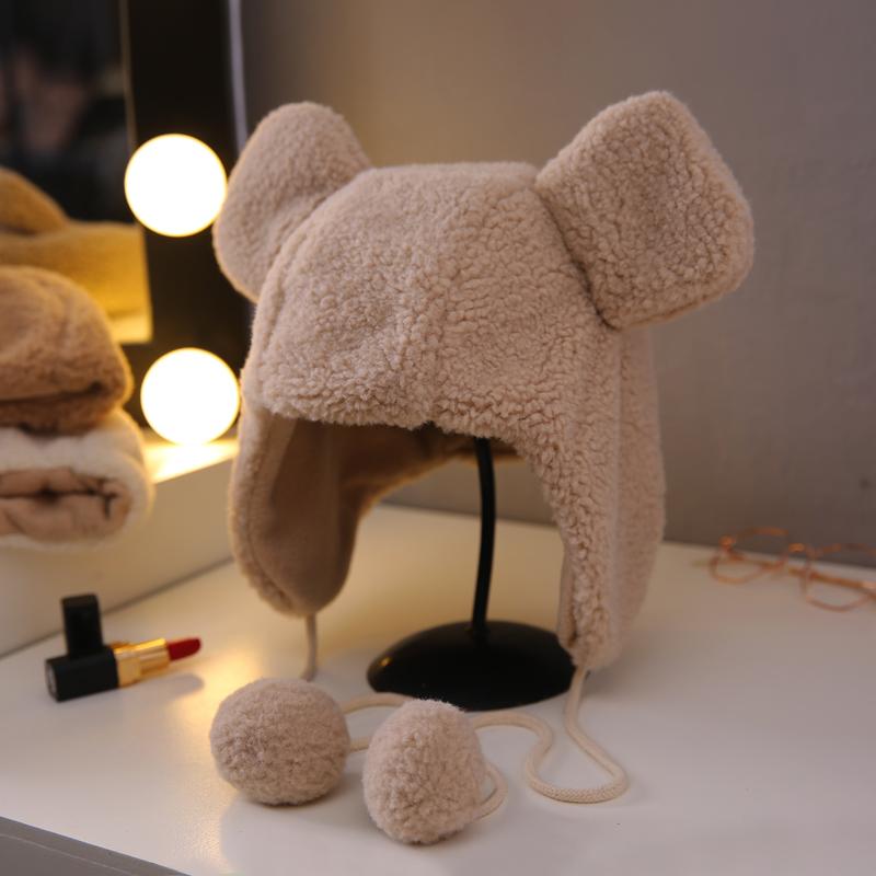 

Berets Plush Ear Protection Warm Leifeng Hat Thick Cold Winter Pullover, White
