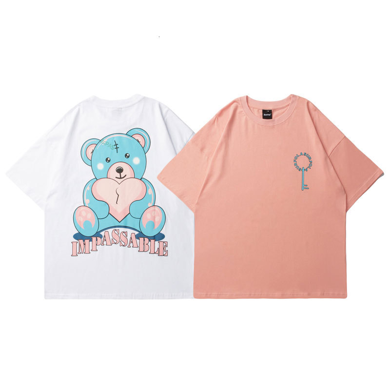 

fashion t shirt impas national short sleeve bear summer ins brand loose cotton couple man, White;black