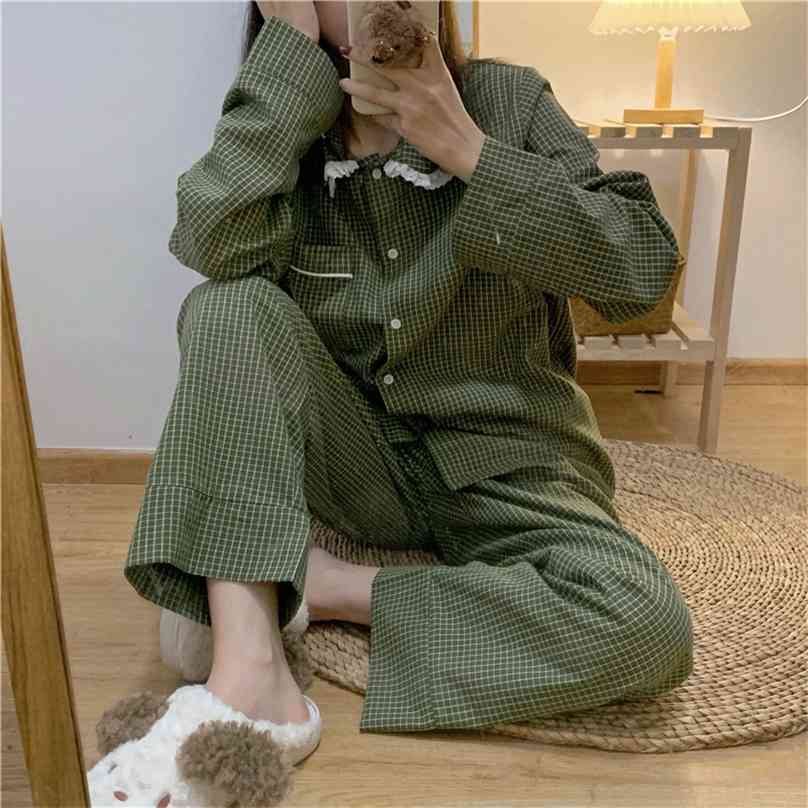 

Green Chic Christmas Sweet Korean Loose Homewear All Match Lace Sleepwear Women Girls Pajamas Sets 210525, Photo color