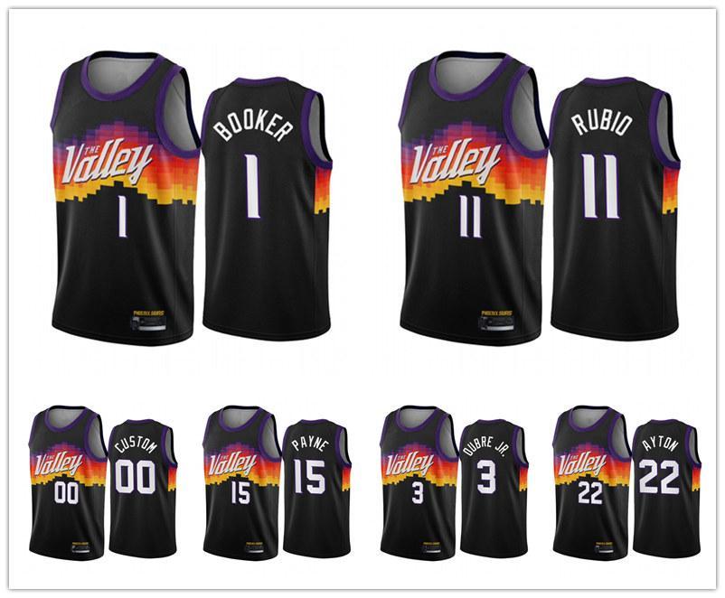 

2020 Phoenix Suns MEN NBA Devin Booker Ricky Rubio Deandre Ayton Black City The Valley 2020 21 Basketball Jersey, Black;red