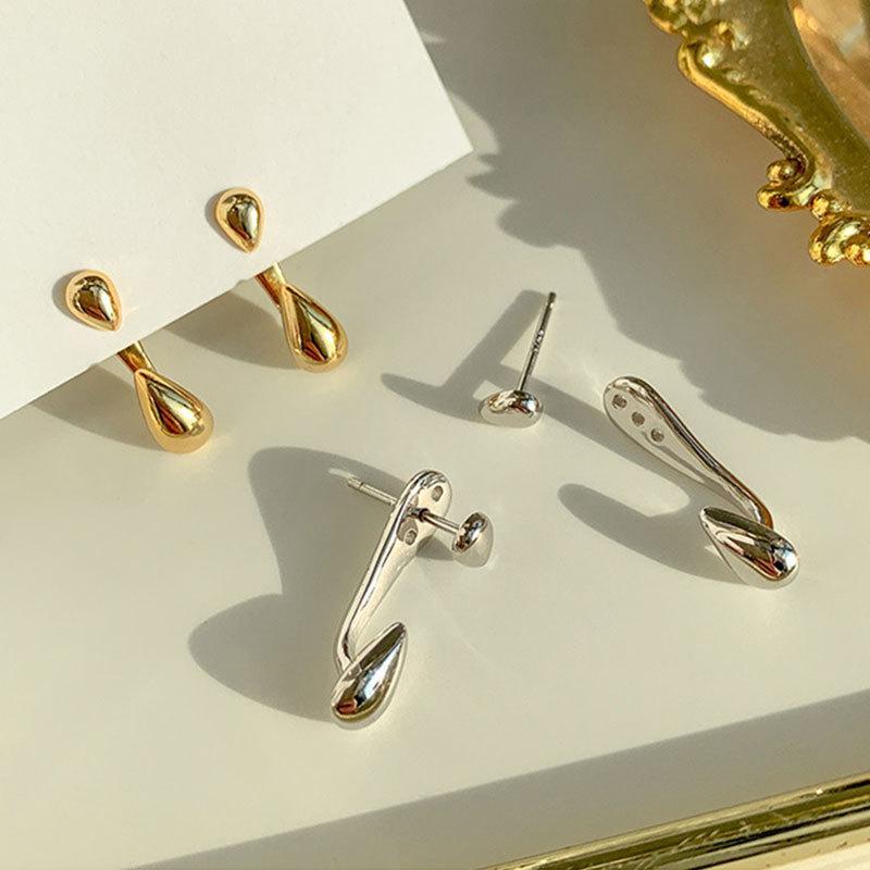 

Genuine 925 Sterling Silver Waterdrop Stud Earrings Front Back Post Dual Use For Women Cool Teardrop Jewelry