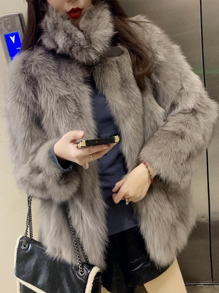 

Women's Fur & Faux 2021 Autumn And Winter Real Coat Mid-length Locomotive Jacket All-in-one Plush, Black