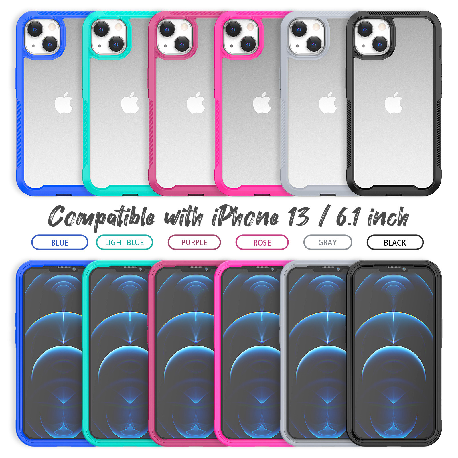 

2in1 Transparent Phone Cases for iPhone 13 12 11 Pro Max X XS XR 7 8 Plus Samsung Galaxy S20 Ultra TPU Anti-fall Clear Acrylic Shockproof Dual Protective Cover, Rose red