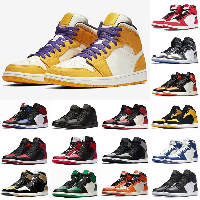 

1s Outdoor shoes Jumpman 1 Bloodline Pine Green Men Sneakers Fearless Obsidian UNC Patent gold black toe top Trainers, As photo 27