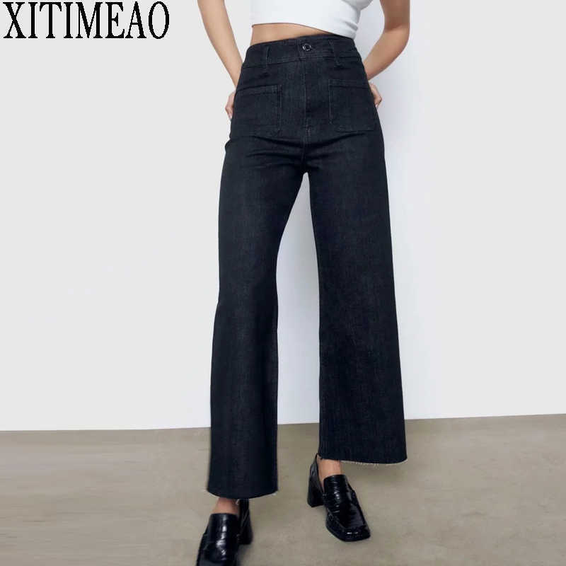 

ZA High Waist Loose Comfortable Jeans For Women Fashionable Casual Straight Pants Basic Wide Leg 210604, Black