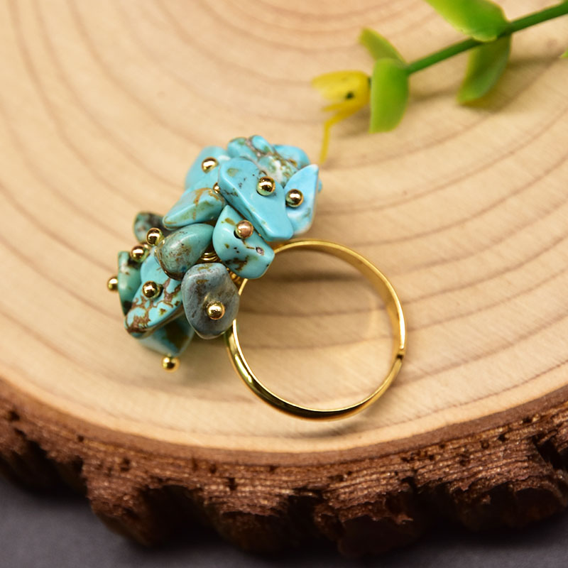 

Natural Green Crystal Open Ring Adjustable For Women Luxury Handmade Pearl Flower Adjustable Rings Wedding Jewelry Gold