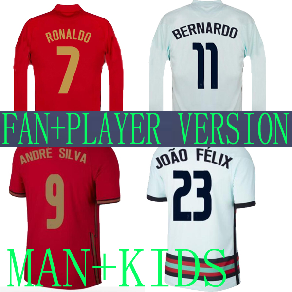 

2020 RONALDO Long sleeve soccer jerseys PLAYER VERSION KIDS KIT JOAO FELIX NEVES BERNARDO CANCELO RUBEN NEVES 2021 away HOME 20 21 national team, Fan home man 2
