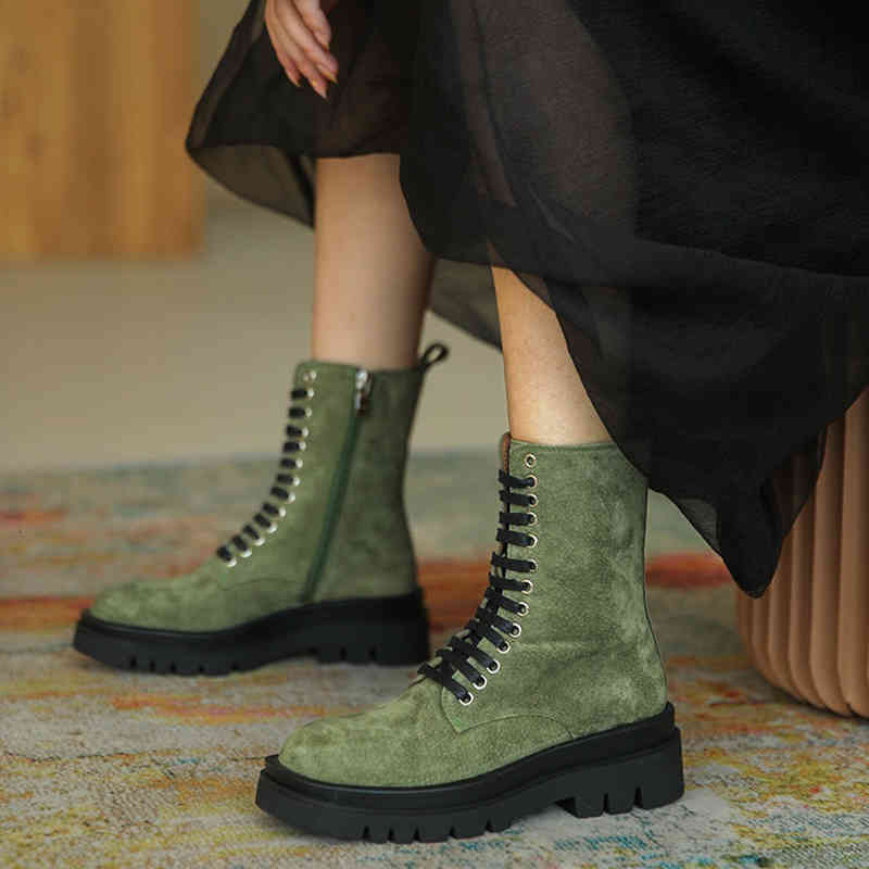 

boots real leather suede platform boots high heels lady ankle women zip cross strapped block short winter l8b4, Black