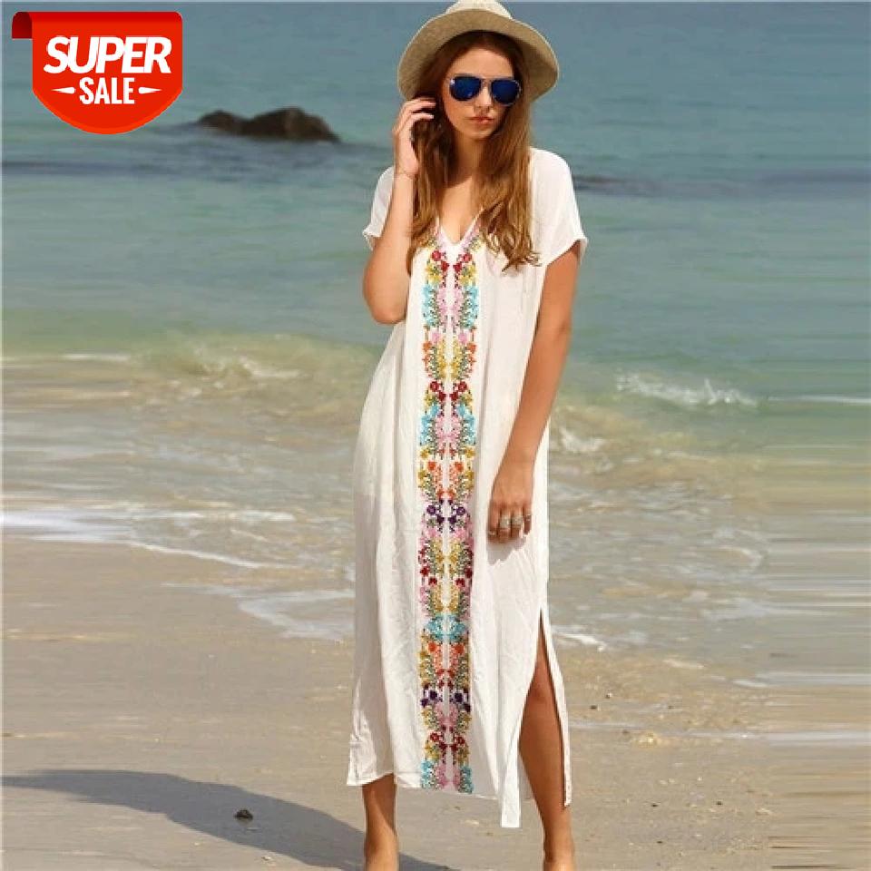 

New Arrivals Beach Cover up Rayon Embroidery Swimwear Ladies Vintage Pareo Kaftan Swimsuit Robe de Plage Beachwear #Q18 #EI15, Black;gray