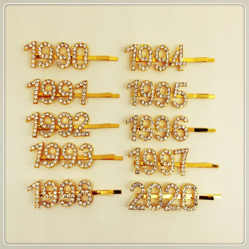 

Hair Clips & Barrettes 1998 2021 Personalized Digital Numbers Hairpins Crystal Bobby Pin Rhinestone Custom Birthday Hairgrip Accessory, Golden;silver