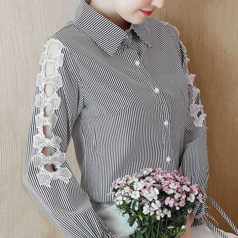 

Womens Tops And Blouses Long Sleeve Blouse Women Blusas Mujer De Moda Turn Down Collar Striped Chiffon Blouse Shirt C939 210602, White