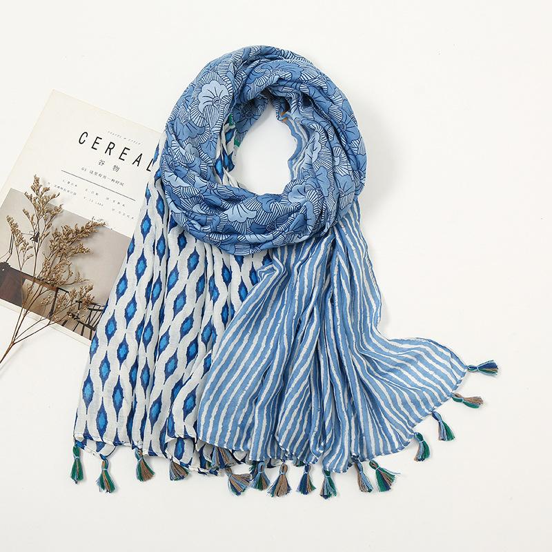 

Scarves Fashion Stripe Tassel Shawl Scarf Autumn Winter Women Lady Quality Beach Sunscreen Cotton Wrap Muslim Hijab