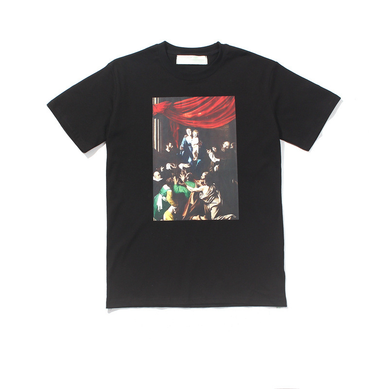 

Off Style NO.4 Fashion Designer Oil Paintting Cotton Short Sleeves T Shirt Mens Top Tee T-shirt Casual Tee Tops Back Printing Shirt, White;black