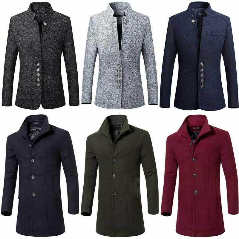 

Men's Trench Coats Casual Warm Wool Outwear Coat Overcoat British Long Winter Jacket Size M-3XL, 2 black