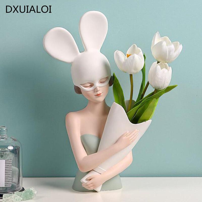 

Vases Nordic Style Character Resin Little Girl Vase Home Decoration Bedroom Living Room Desktop Sculpture Ornaments