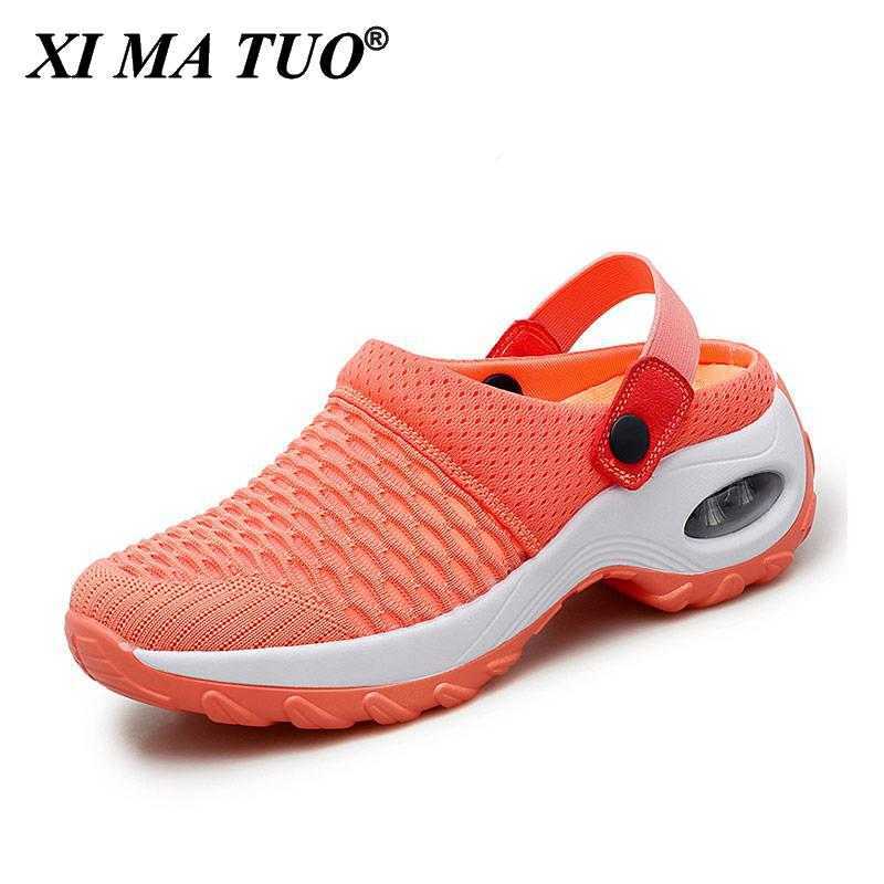 

2021 New Women Shoes Casual Increase Cushion Sandals Non-slip Platform Sandal For Women Breathable Mesh Outdoor Walking Slippers Y0721, Black