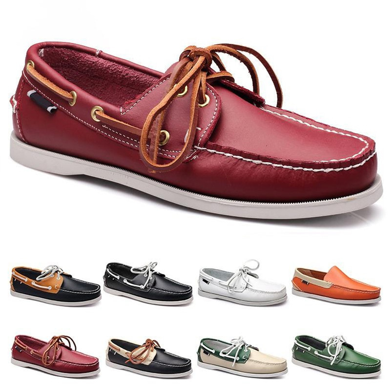 

2021 Mens running shoes leather British style48 black white brown green yellow red fashion outdoor comfortable breathable, Color#14