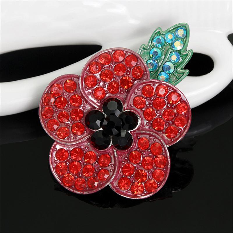 

Pins, Brooches Red Poppies Green Leaf Brooch Pin Crystal Badge For Womenr Party Gift Clothes Accessories Enamel Jewelry Gifts, Gray