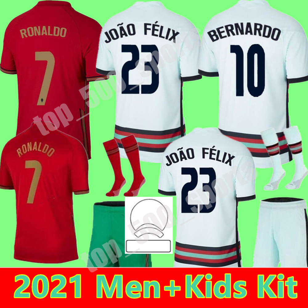 

RONALDO soccer jersey 21 22 B.FERNANDES JOAO FELIX DIOGO J. RUBEN NEVES BERNARDO football shirt 2021 national team Men + Kids kit uniforms, Away+patch men