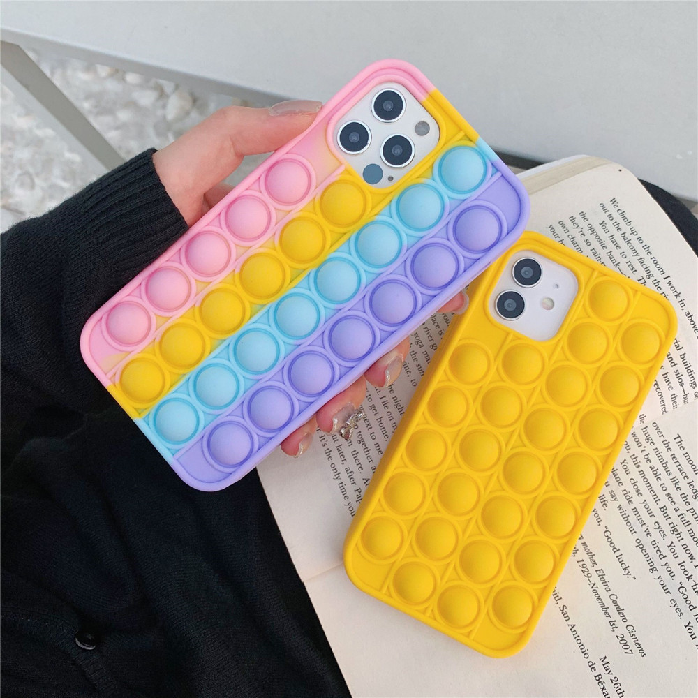 

Reliver Stress Fidget Toys Push It Bubble Cases For iphone 7 8 X Xs Xr 12 Mini 11 Pro 6 6S lus SE Antistress Sensory Game cover Adult kids