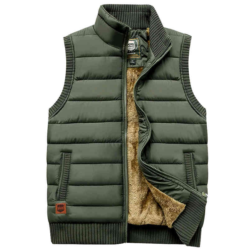 

Brand Thicken Winter Men's Vest Zipper Coat Warm Sleeveless Jacket Casual Fleece Male Vest Coat Army Green Waistcoat Black 210518, Khaki