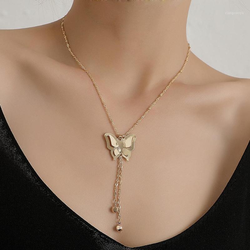 

Chains Sweet Butterfly Neklace For Women Bohemia Long Clavicle Chain Choker Necklace Kores Tassel Pedant Neck Collar Jewelry, Silver