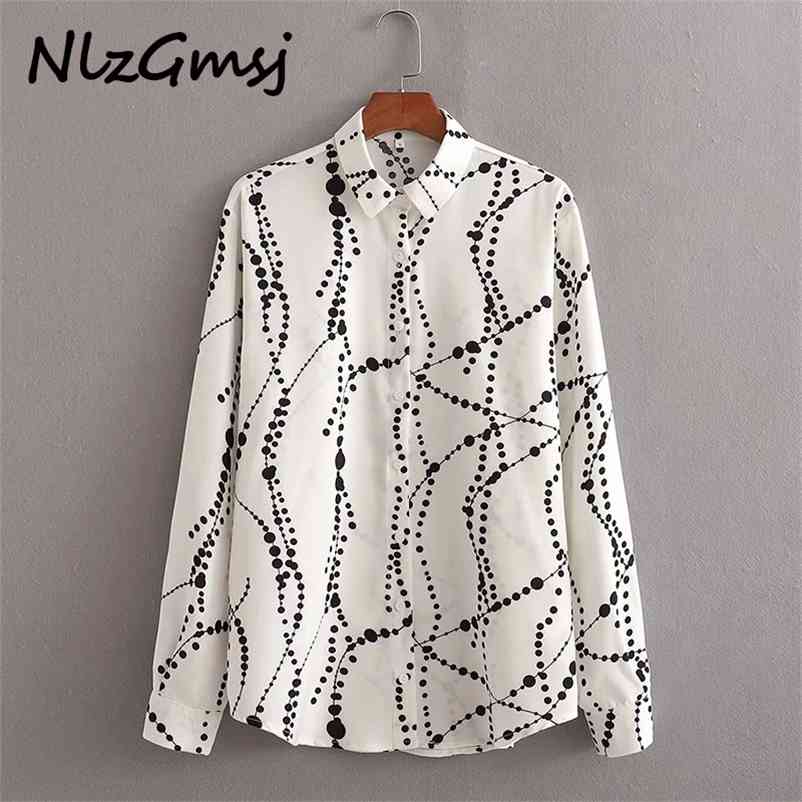 

Women Blouses White Chain Printing Shirts Woman Tops Fashion Long Sleeve Button 04 210628, As picture
