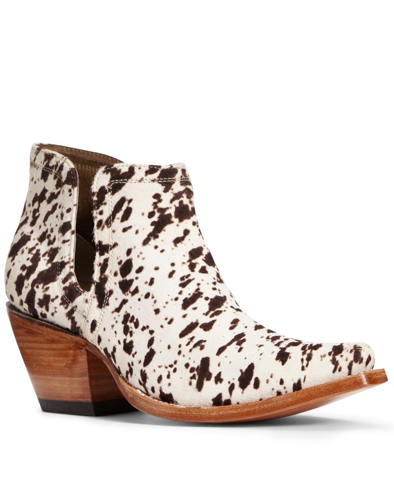 

Boots WOMEN'S DIXON HAIR-ON COW PRINT FASHION BOOTIES - SNIP TOE, Milky white