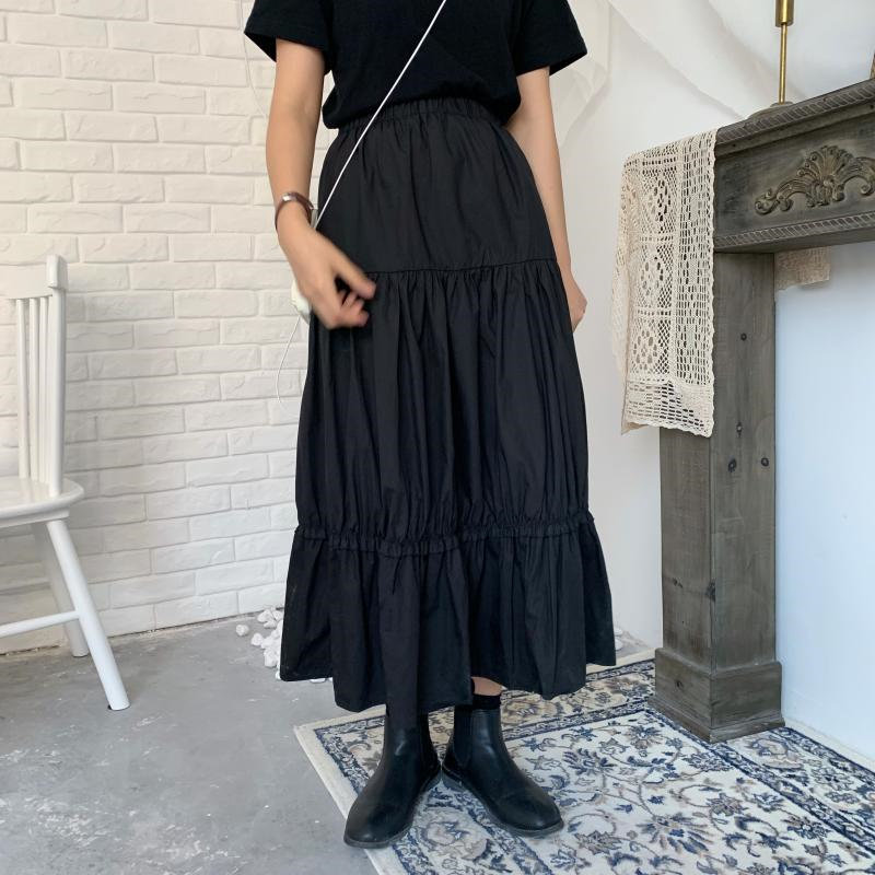

Hzirip 2021 Sweet Brief Ruffles Elastic Waist All-Match Gentle Women High Quality Casual High Waist Stylish Vintage Skirts, Black