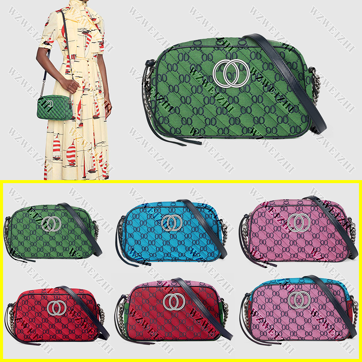 

High Quality Womens Soho Disco Bag Light Marmont Multicolor Small Canvas Shoulder Bags Handbag Silver Chain Crossbody Messenger Purse Wallet 6 Colors 24cm, Red
