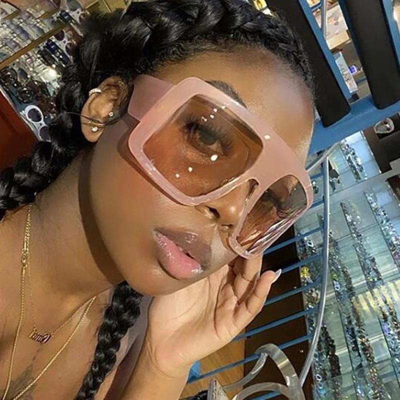 

Outdoor Eyewear One Piece Shield Square Sunglasses For Women Vintage Oversized Black Pink Sun Glasses Female Cool Blue Shades