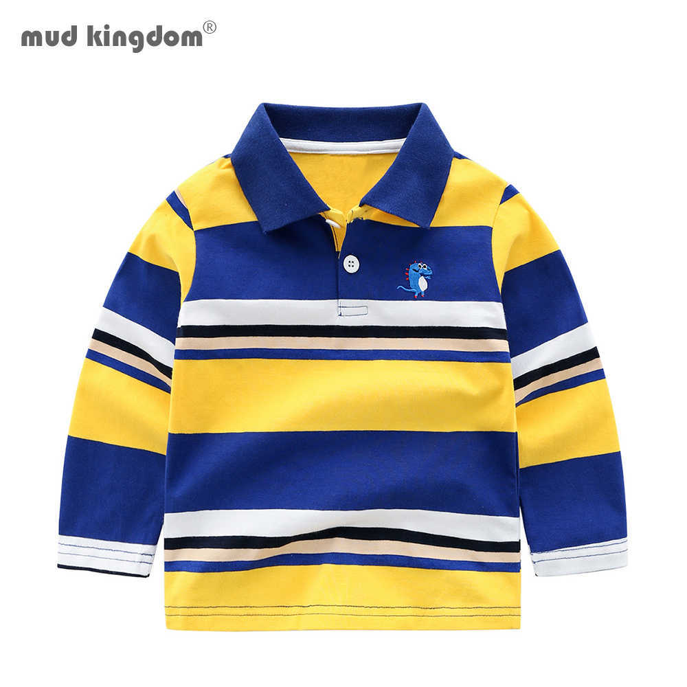 

Mudkingdom Boys Polo Shirts Long Sleeve Striped Cute Dinosaur Embroidery Tops 210615, Blue