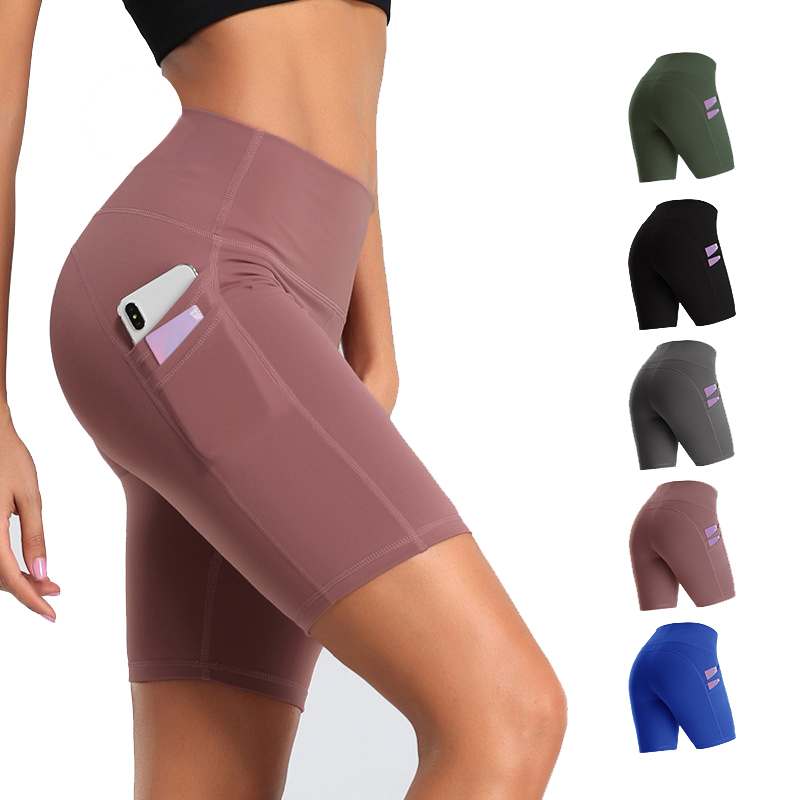 

High Waisted Workout Yoga Shorts for Women Athletic Running Biker Tummy Control with Two Side Pockets, Black