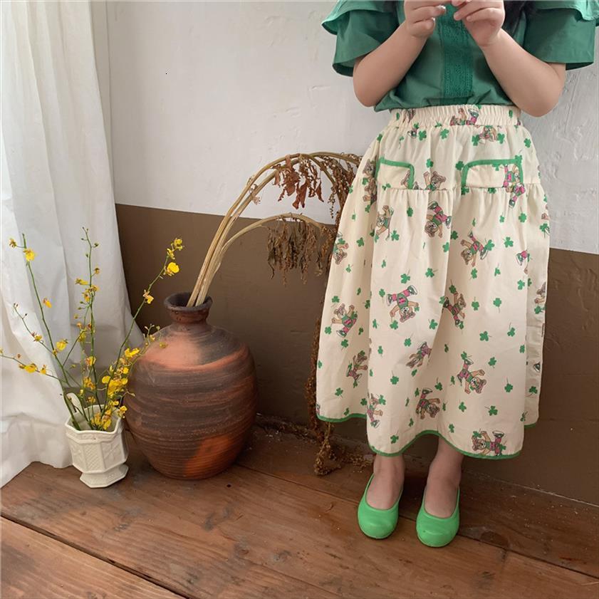

girls korean style loose women skirts cartoon 2 7 years summer cute children clothes baby cotton all match, Blue