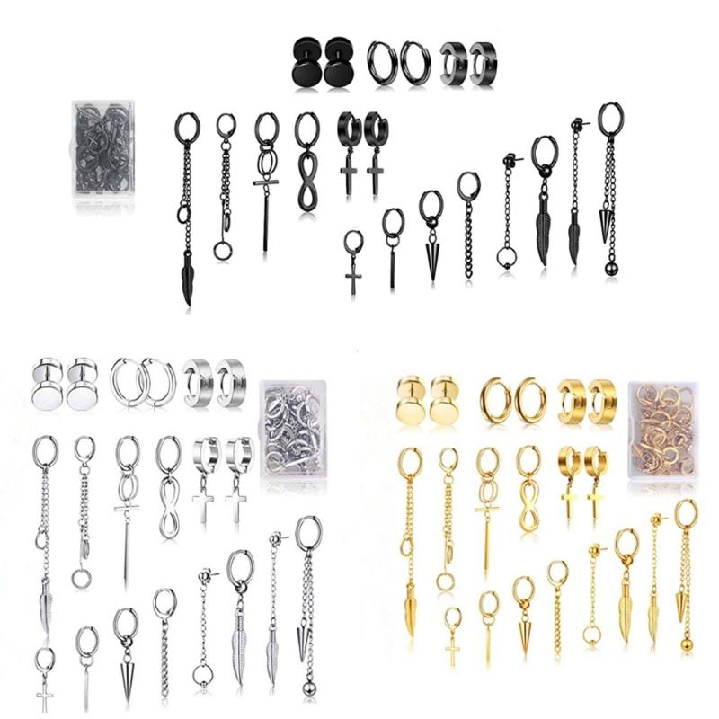 

Dangle & Chandelier 20 Pcs Stainless Steel Huggie Hinged Hoop Earrings Kpop Korean Kit For Women Men Fashion Jewerly, Silver