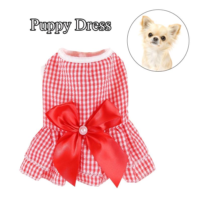 

Dog Apparel Cute Red Plaid Princess Dress Pet Clothes For Small Party Wedding Bowknot Puppy Skirts Dogs Costume