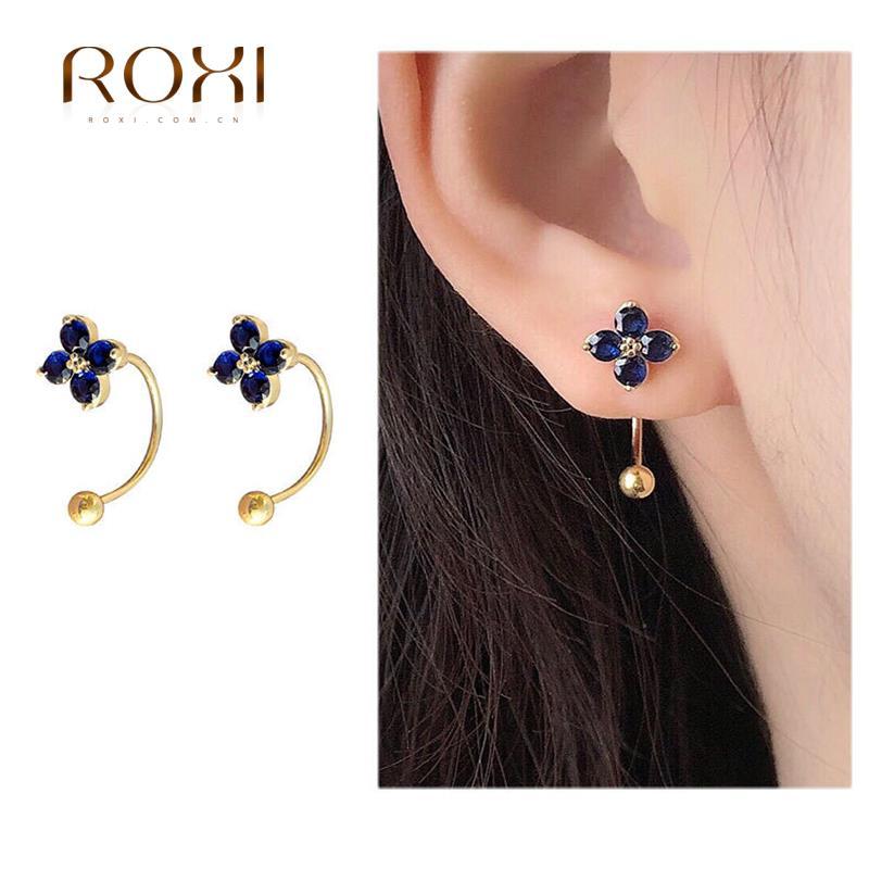 

Stud ROXI Bule Crystals Flowers Earrings For Women 925 Sterling Silver Earring Jewelry Winter Casual Pendientes Plata Earing, Golden;silver