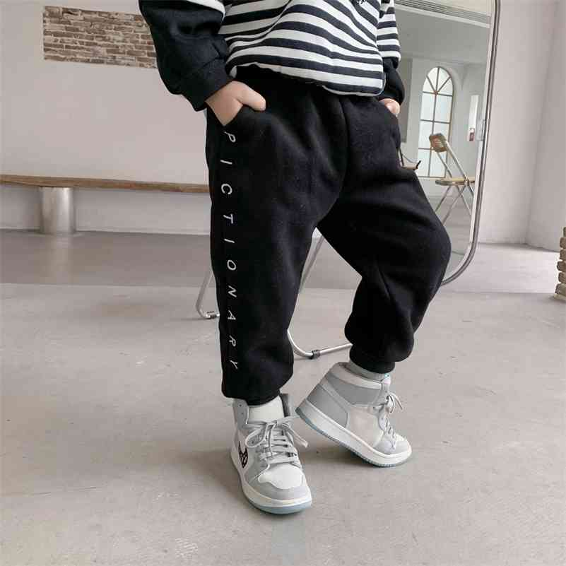 

Winter boys and girls letters embroidery thicken sweatpants cotton warm casual sports trousers 210708, Gray