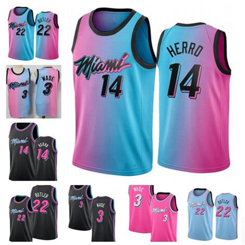 

2021 Miami Heat Jerseys Tyler 14 Herro Dwayne 3 WadeJimmy 22 Butler City Basketball Edition Jersey, Black;red